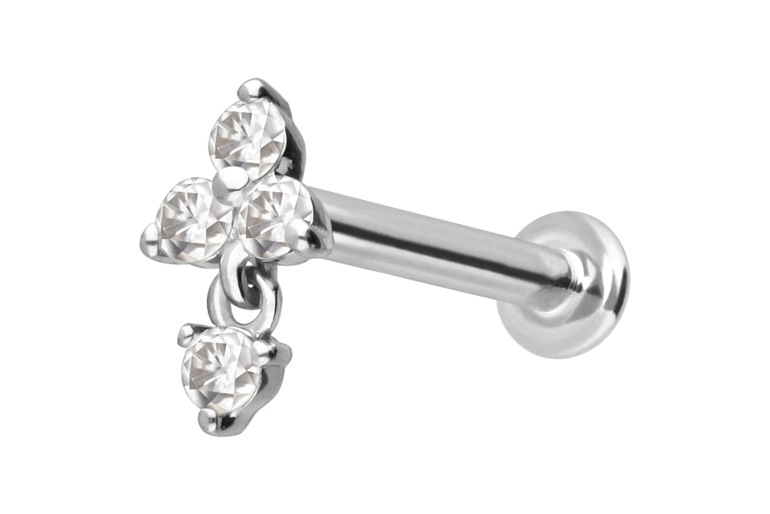 14 Karat Gold Labret Piercing mit Innengewinde MOISSANIT-BLUME + MOISSANIT